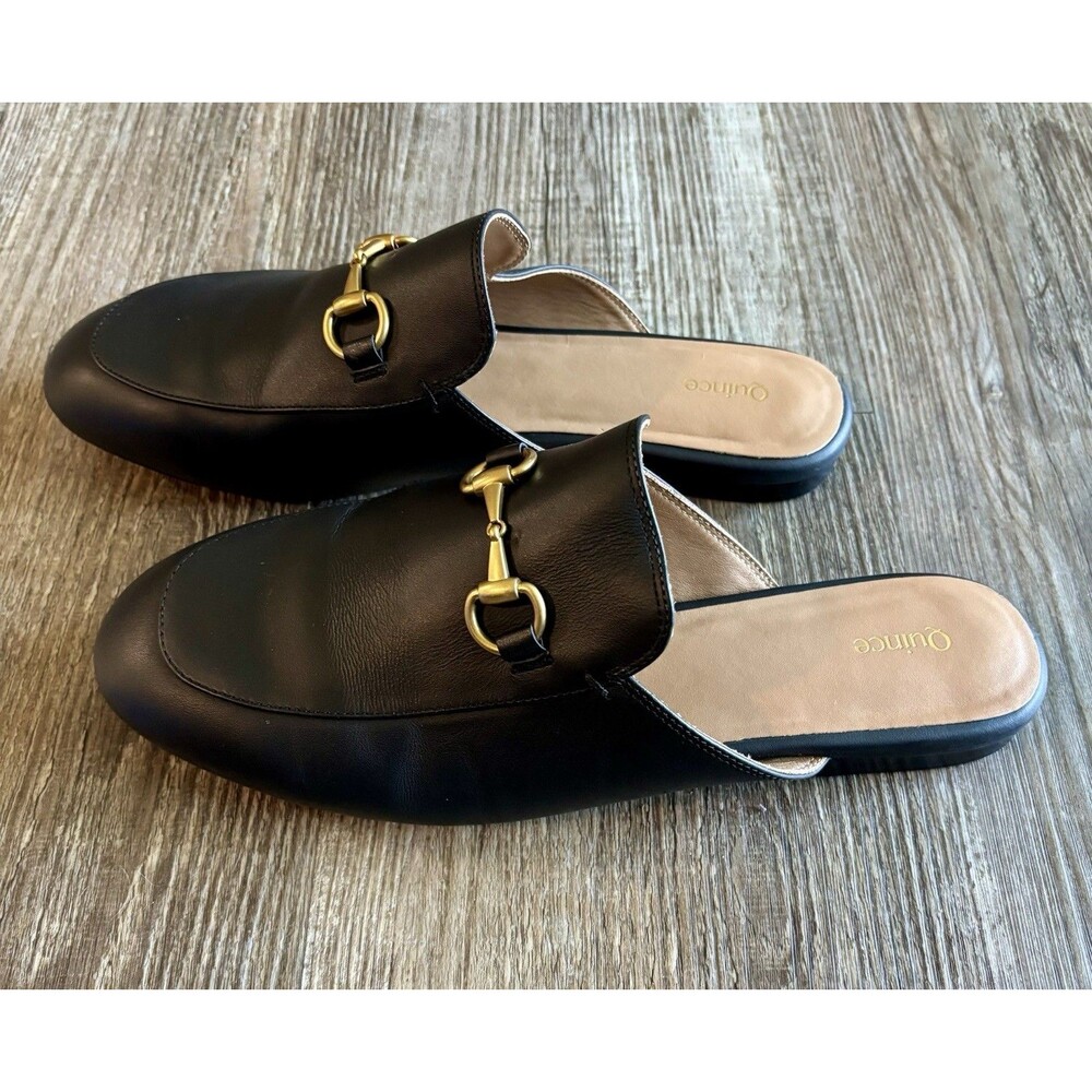 Quince Women Italian Leather Horsebit Loafer Mule Black Shoes 9 - Picture 5 of 7
